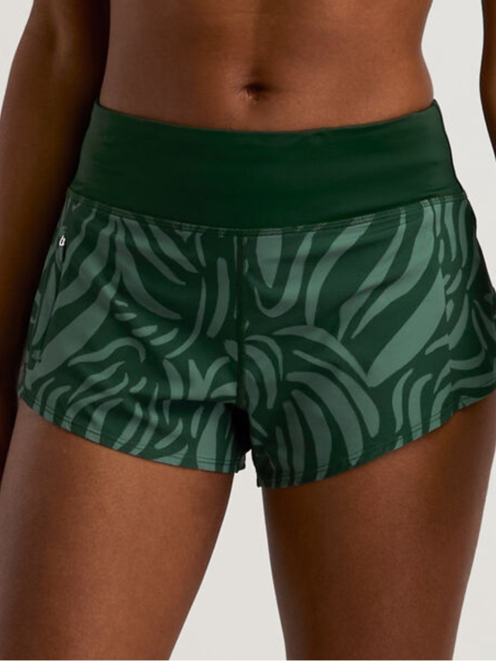 Title Nine Dark Green Zebra-Print Athletic Shorts